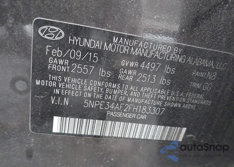 2015 Hyundai Sonata Sport z USA, uszkodzony, nr VIN 5NPE34AF2FH183307